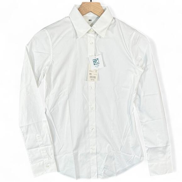 UNIQLO Lot 2 NEW UV Cut Stretch Broadcloth Long Sleeve Shirt White Work Women XS - Picture 1 of 11